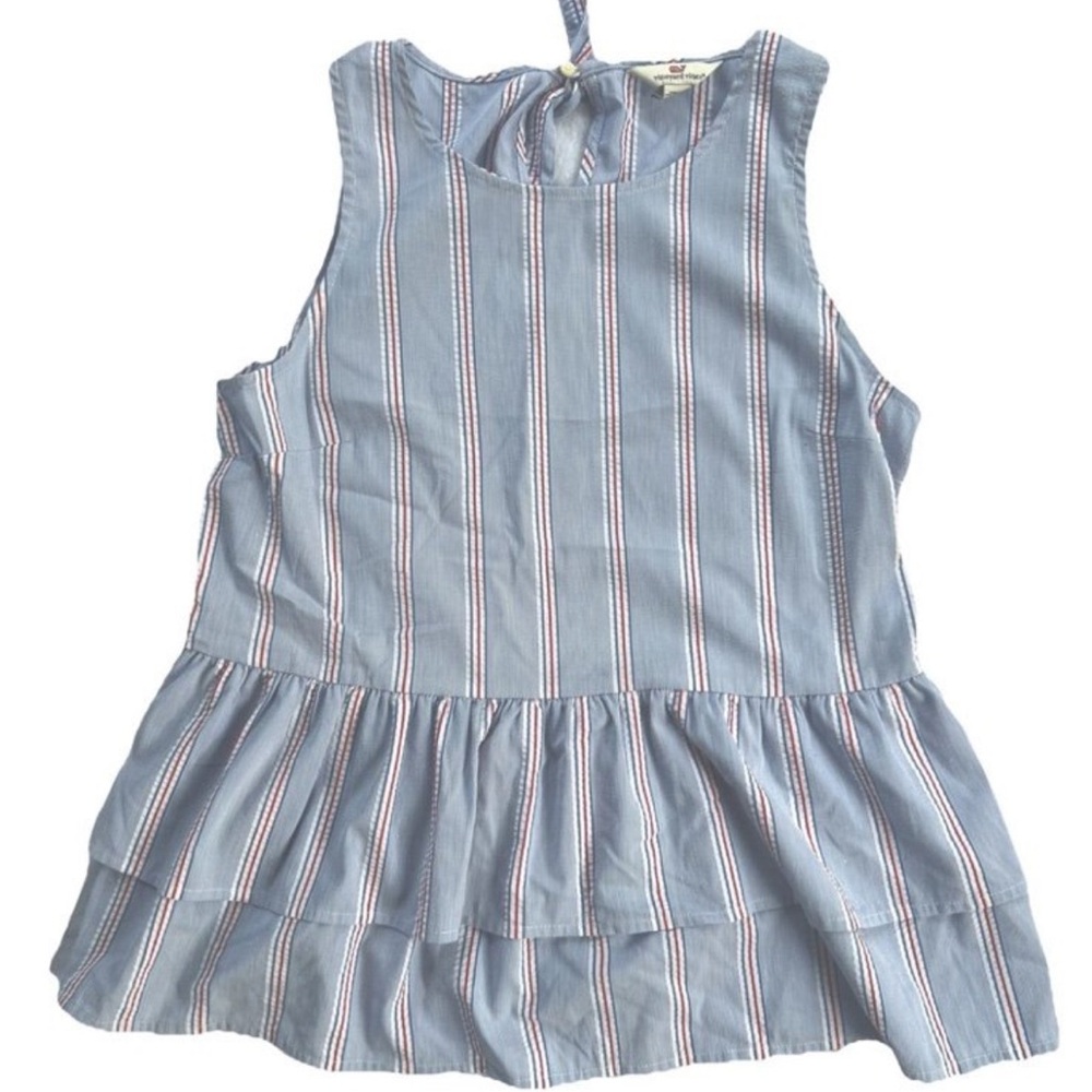 Vineyard Vines Top Size S Blue White Striped Sleeveless Peplum Keyhole Pullover